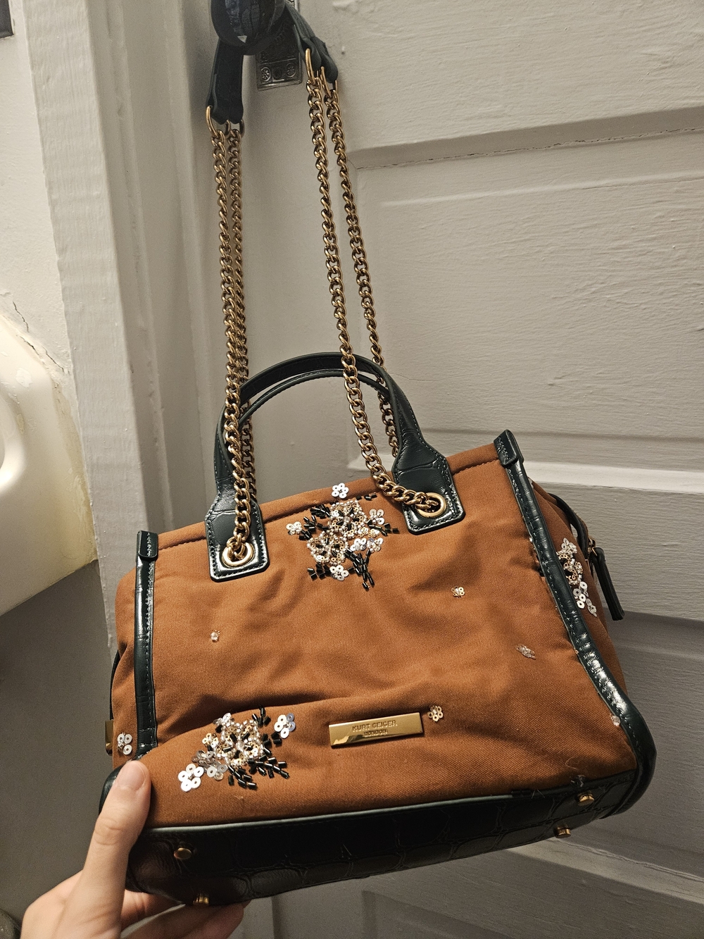 NWT Kurt Geiger Embellished Shoulder Bag w/ Gold Chain Handles